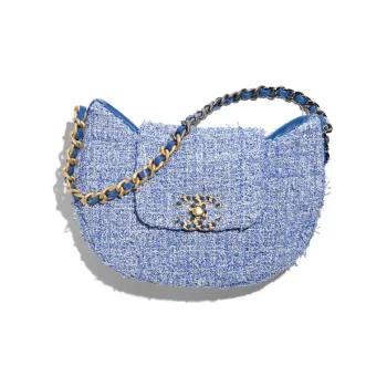CHANEL 19Bag Twill Soft Woolen Hobo Bag, Handbag, Shoulder Bag Regular Women's Blue White