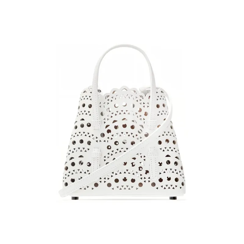 Alaia Calfskin Tote Bag, Shopping Bag, Crossbody Bag, Handbag Mini Women's Optical White Color-3