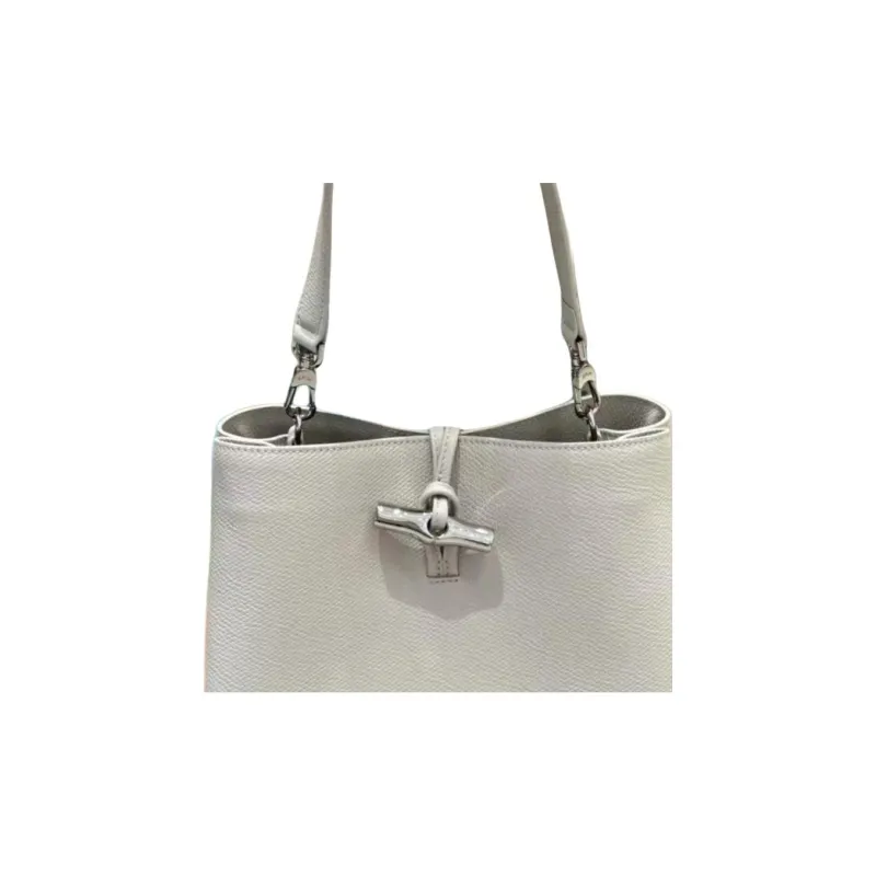 LONGCHAMP Le Roseau Grain Cow Leather HOBO Shoulder Bag Medium Size Women's Clay Gray-1