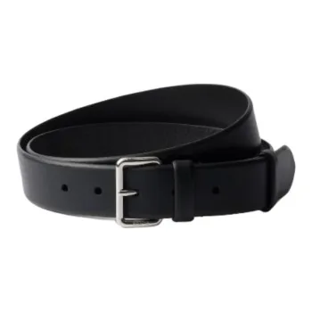 PRADA Calfskin, Metal Leather Belts Men's Black 3.3CM