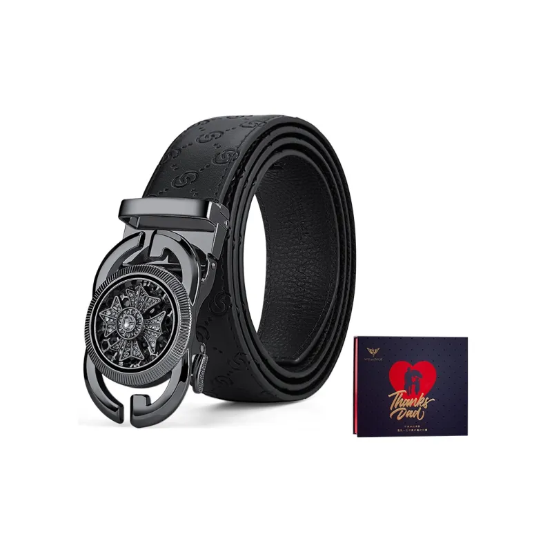 WilliamPOLO Cow Leather Belts Men's Gunmetal, Gold Width 3.5cm-0