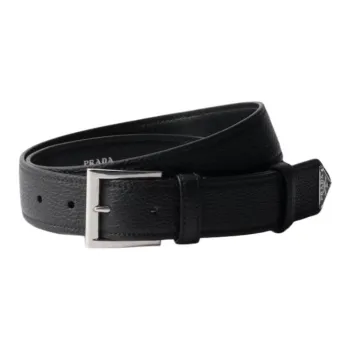 PRADA Calfskin Leather Belts Men's Black 3.3CM