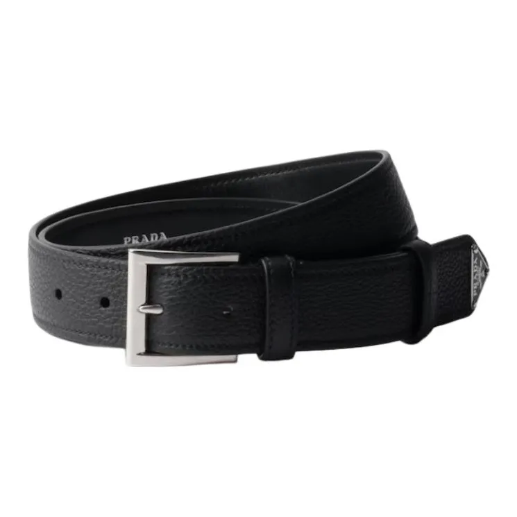 PRADA Calfskin Leather Belts Men's Black 3.3CM-0