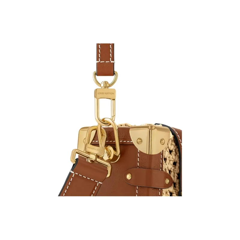 LOUIS VUITTON SIDE TRUNK Raffia One Shoulder Handbag Medium Size Women's Beige-4