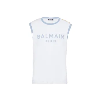 BALMAIN 3 Button Logo print Cotton Top
