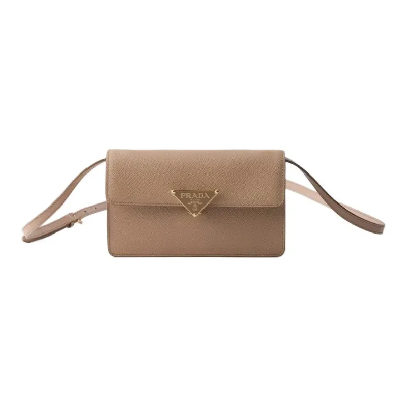 PRADA Saffiano Cow Leather Shoulder Bag Mini Women's Beige-0