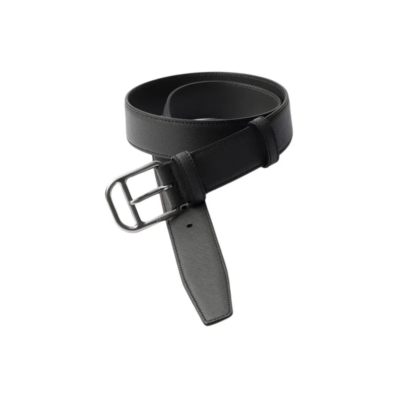 PRADA Calfskin Leather Belts Men's Coal Gray Width 3.3CM-1