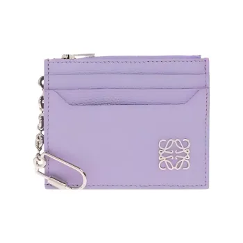 LOEWE Anagram Square Chain Zip Closure Coin Card Holder Women's Purple