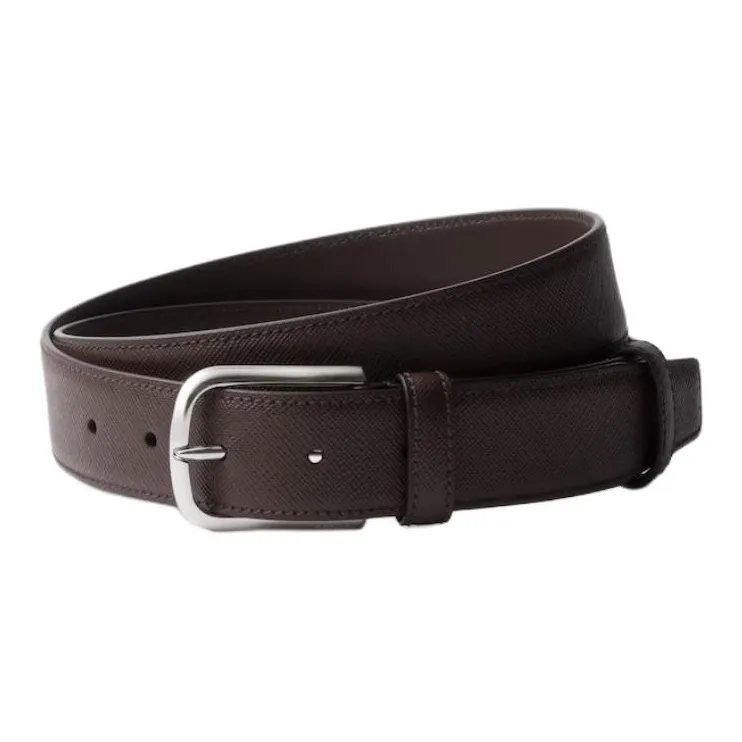 PRADA Calfskin Leather Belts Men's Coffee Width 3.3CM-0