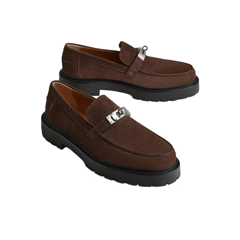 HERMES Icone Loafers Men's Brown-2