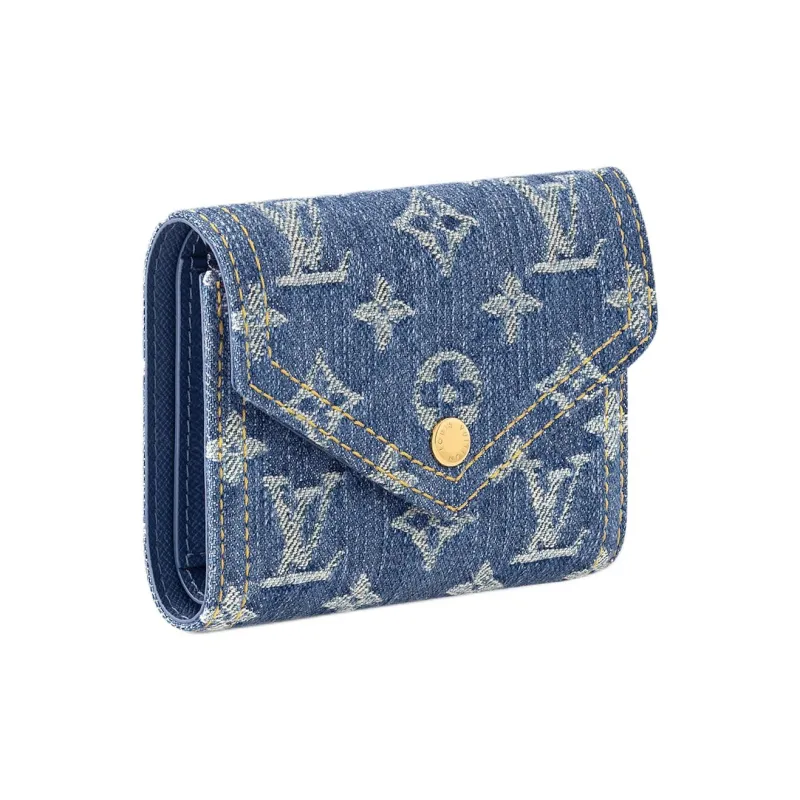 LOUIS VUITTON Leather Trim Wallet Women's Denim Blue-1