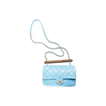 CHANEL Lambskin With Wooden Inlay Flap Bag, Crossbody Bag, Shoulder Bag Women's Blue