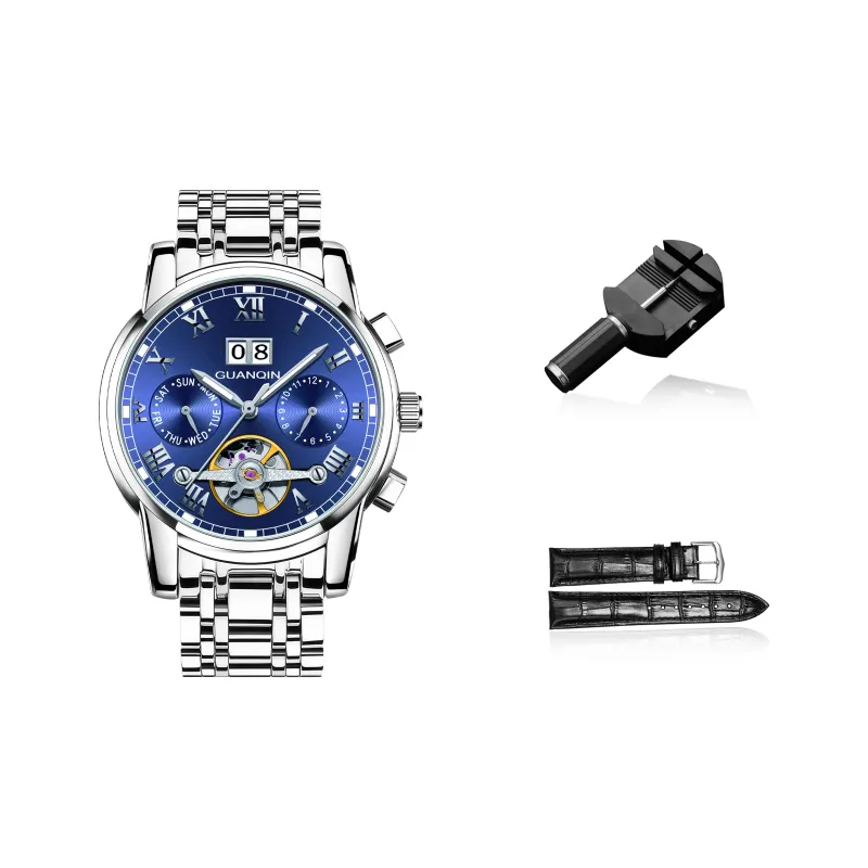 GUANQIN Automatic Mechanical Movement Stainless Steel Watchband Watch Men's Watches Black Dial-12