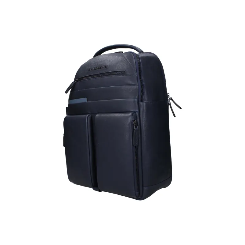 PIQUADRO Leather Backpack Men's Blue-1