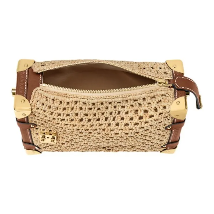 LOUIS VUITTON SIDE TRUNK Raffia One Shoulder Handbag Medium Size Women's Beige-3