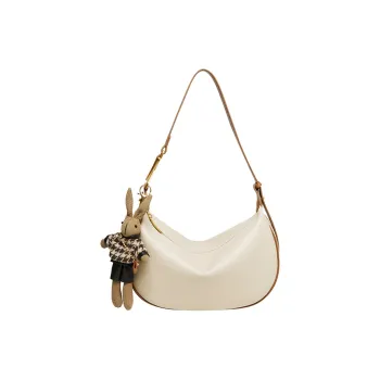 Narandu Split Cow Leather Dumpling Bag Crescent Bag Crossbody Bag Shoulder Bag Regular Women's Cream Apricot