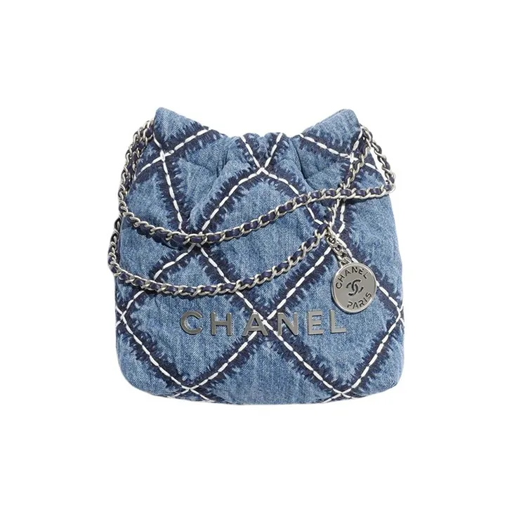 CHANEL Denim & Metal Bucket Bag, Shoulder Bag, Crossbody Bag Mini Women's Blue-0