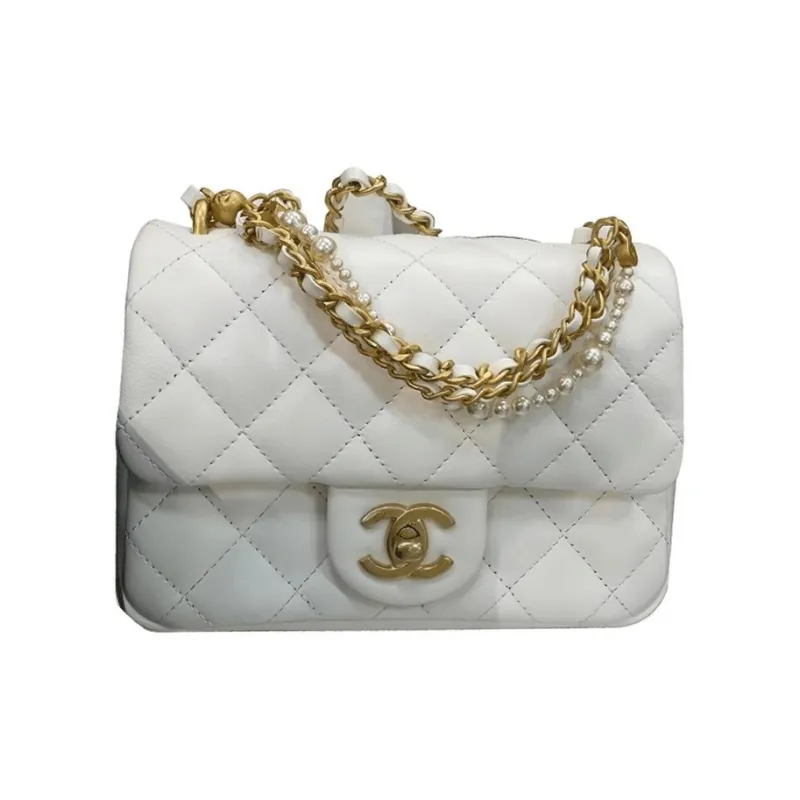 CHANEL Shiny Lambskin Crossbody Bags Mini Women's White-0