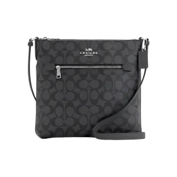 COACH Rowan Leather File Bag Shoulder Bag Crossbody Bag Medium Size Women's Black Gray Color