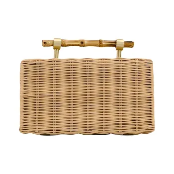 ZARA Rattan One Shoulder Box Handbag Trumpets Women's Natural Color