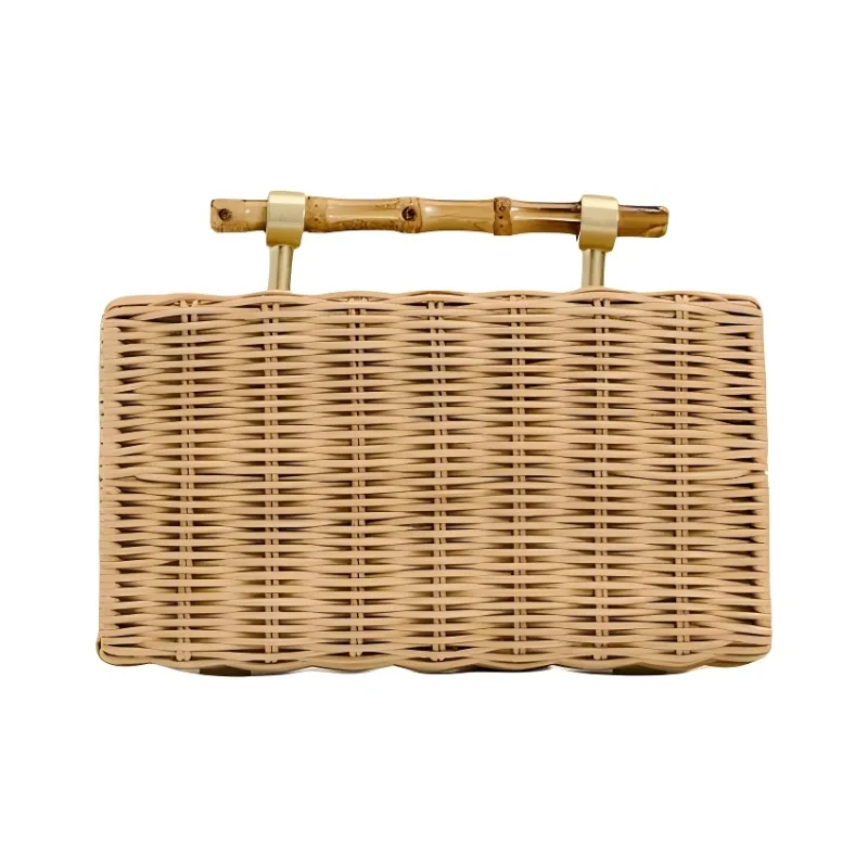 ZARA Rattan One Shoulder Box Handbag Trumpets Women's Natural Color-0