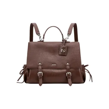 MCMIKO Cow Leather Backpack Large Size Women's Chestnut Brown