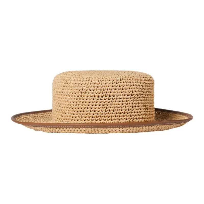 GUCCI Straw Leather Hats & Caps Women's Brown-2