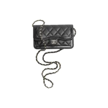 CHANEL Lambskin Patent Leather Calfskin Crossbody Bag, Shoulder Bag Women's Black