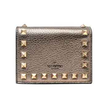 Valentino Rockstud Cow Leather Wallet Unisex Gold