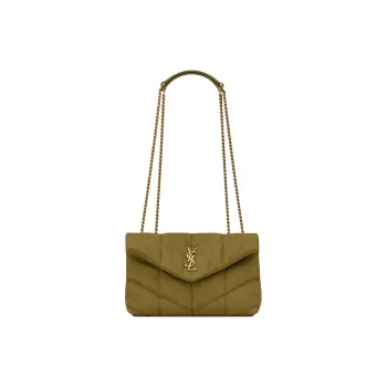SAINT LAURENT PUFFER Cotton Shoulder Bag Women's Army Green