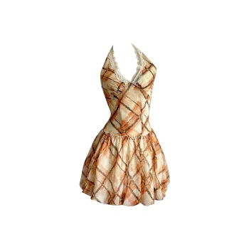 TSKIU Slip Dresses Women's Plaid Dress