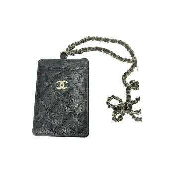 CHANEL Grain Caviar Cow Leather Coin Purse, Card Holder Unisex Black