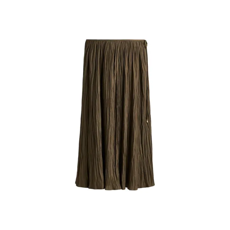 H&M Casual Long Skirts Women's Dark Khaki Green-0