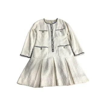 CHANEL 21S Long Sleeved Dress Women's White