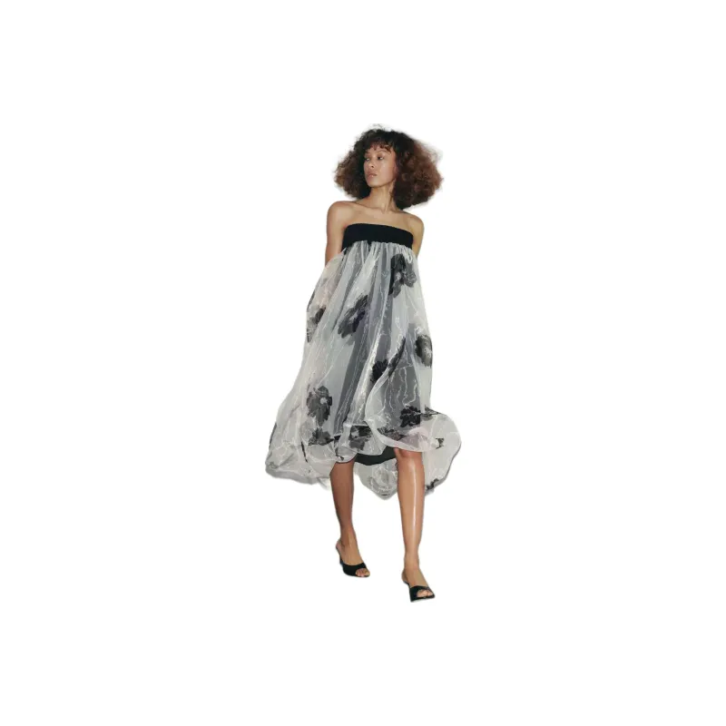 ZARA Sleeveless Dresses Women's Raw White/Black-1