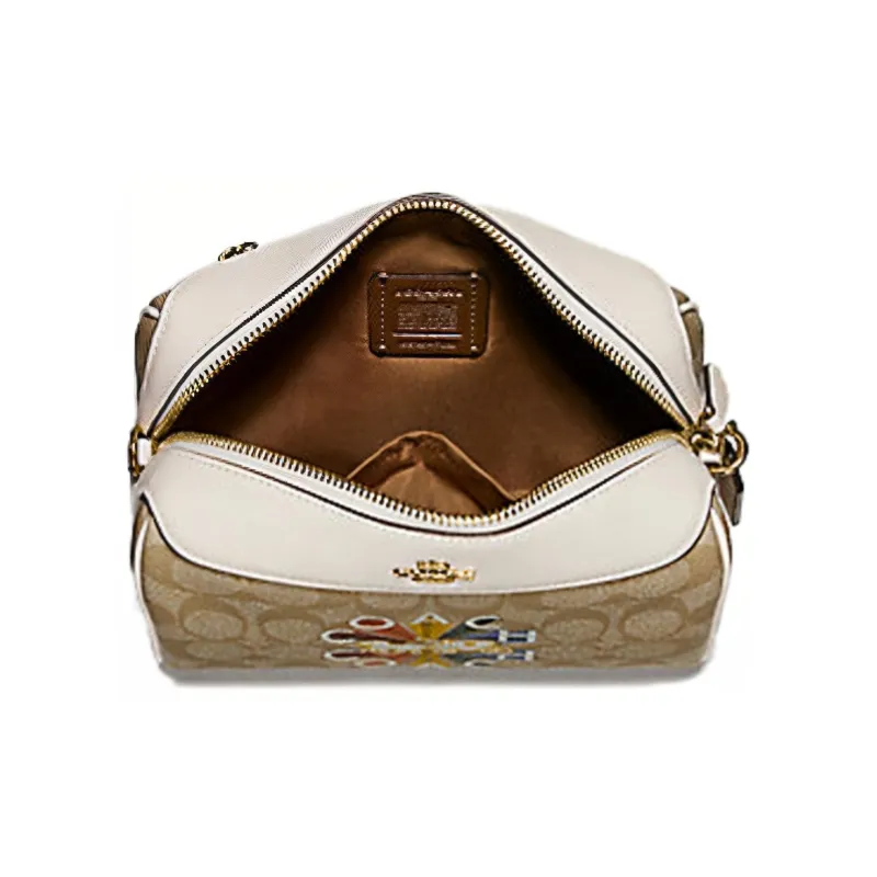 COACH Bennett Classic Monogram Canvas With Leather Boston Bag, Crossbody Bag Trumpets Women's Light Khaki-6