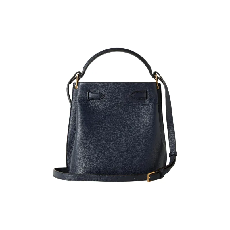 Mulberry Cow Leather Bucket Bag, One Shoulder Handbag Trumpets Women's Dark Blue-2