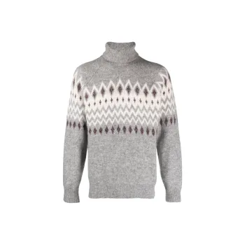 Brunello Cucinelli High Neck Patterned Intarsia Knit Sweater