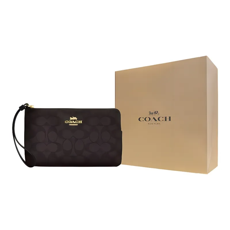 COACH Artificial Leather Clutch Large Size Women's Walnut & Black-3
