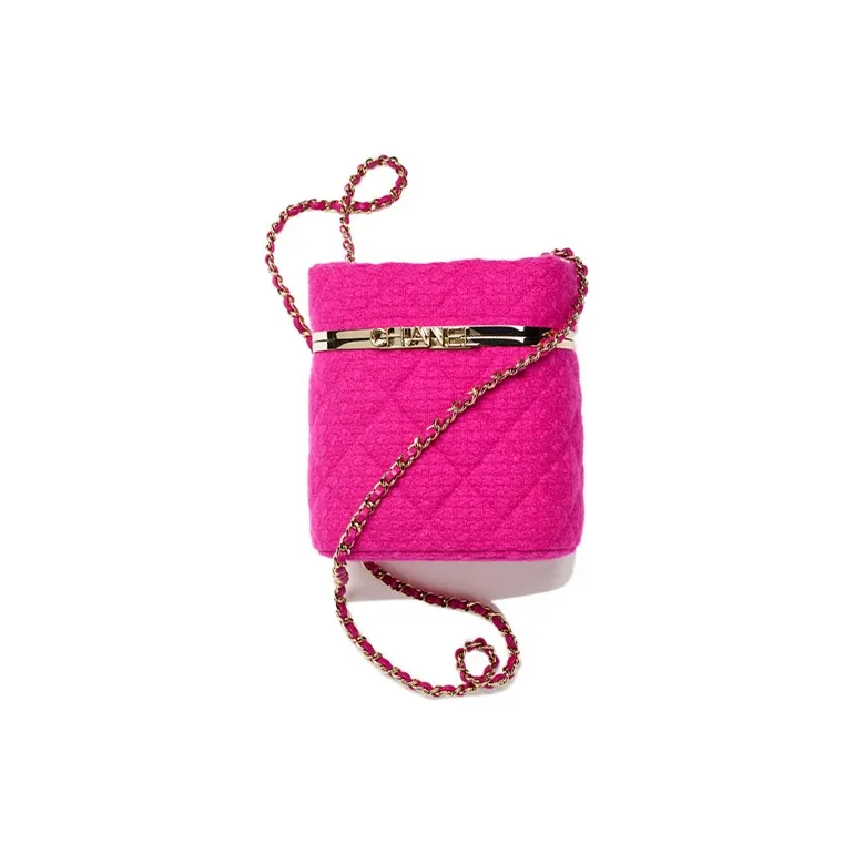 CHANEL 22K Autumn And Winter Cashmere Twill Soft Woolen Shoulder Bag, Crossbody Bag, Makeup Bag Trumpets Women's Pink-0