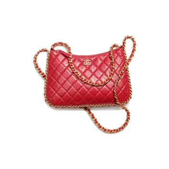 CHANEL Lambskin Hobo Bag, Clutch, Portable Crossbody Bag, Shoulder Bag Women's Red