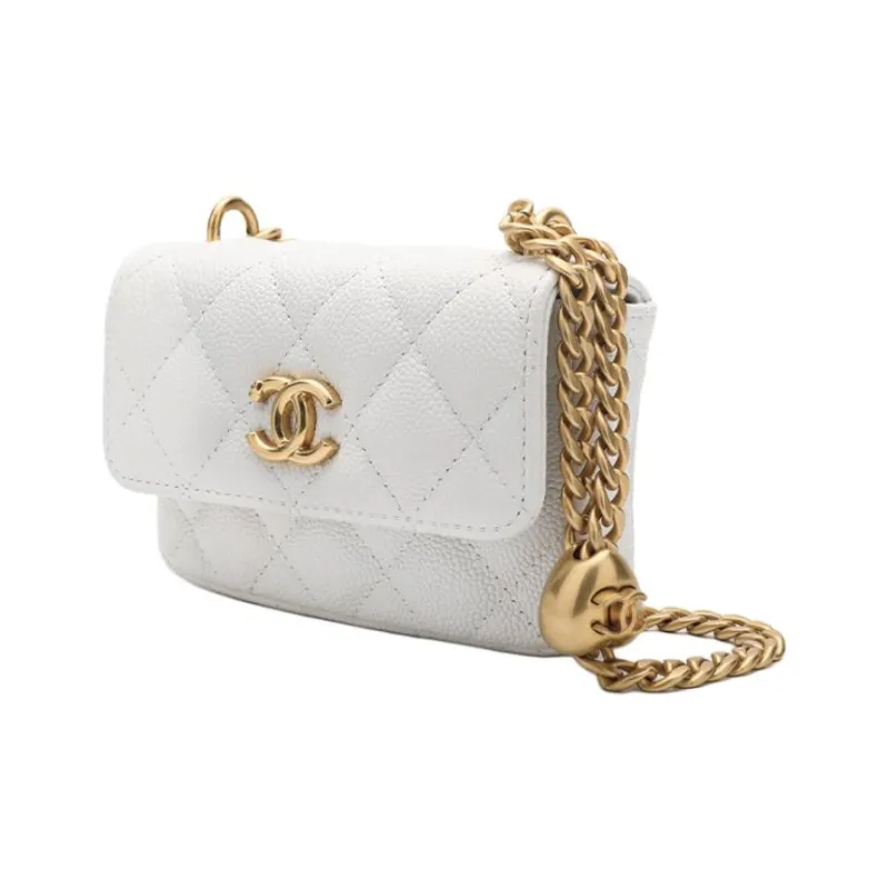 CHANEL 23P SS Grain Embossed Cow Leather Mini Bag, Fanny Pack, Crossbody Bag, Shoulder Bag Trumpets Women's White-1