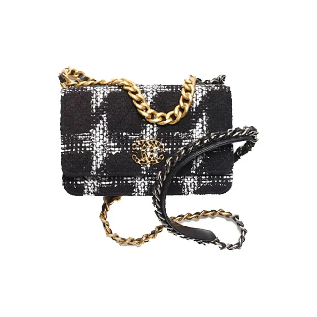 CHANEL 19BagWOC Wool Blended With Soft Woolen Wallet On Chain, Shoulder Bag, Crossbody Bag Women's Black White-0