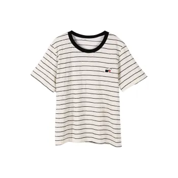 Cypress House T Shirts Women's Beige With Black Stripes