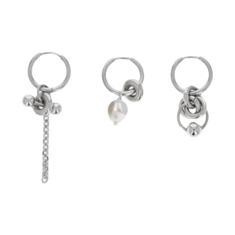 Balenciaga Brass, Stainless Steel, Palladium, Crystal, Pearl Earrings Unisex Silver-0