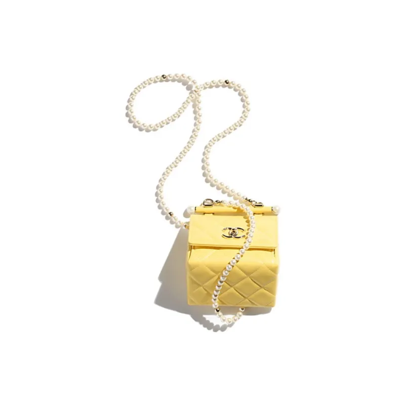 CHANEL Lambskin One Shoulder Crossbody Clutch Women's Yellow-0