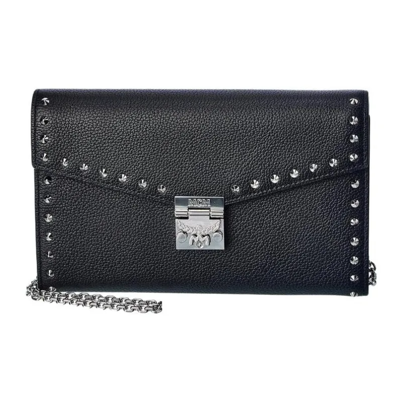 MCM Patricia Visetos Leather Envelope Bag, Handheld Bag, Shoulder Bag, Crossbody Bag Women's Black-0