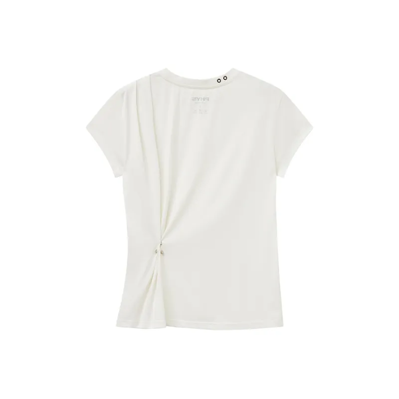 WULISHAONIAN Detachable Pearl Nose Ring Shoulder Small Flying Sleeve Short Sleeved T Shirts Unisex-1
