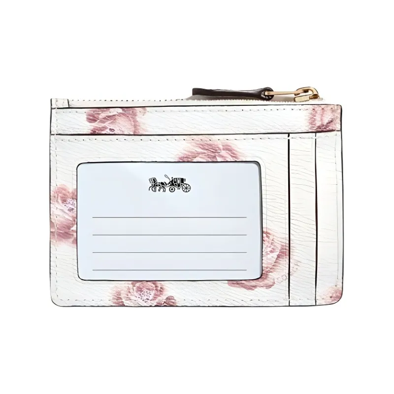 COACH Mini Id Skinny Leather Card Holder Coin Purse Women's Beige-1