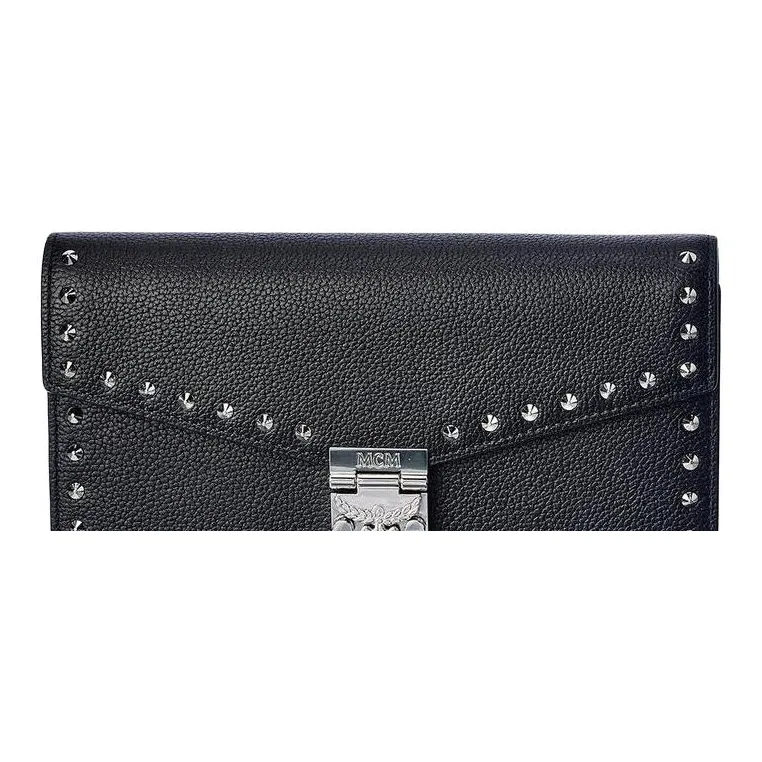 MCM Patricia Visetos Leather Envelope Bag, Handheld Bag, Shoulder Bag, Crossbody Bag Women's Black-2